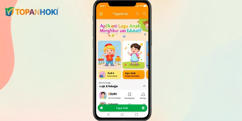 Tampilan antarmuka aplikasi TOPANHOKI yang ceria dan ramah anak.