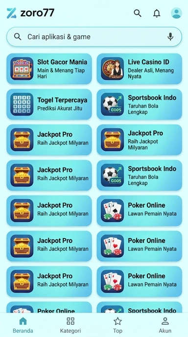Tampilan katalog aplikasi zoro77
